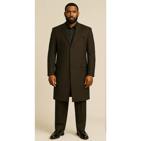 Men's H. John's tweed Overcoat Suit jacket44L/ cuffed pants W36x30L black Brown - Picture 2 of 13
